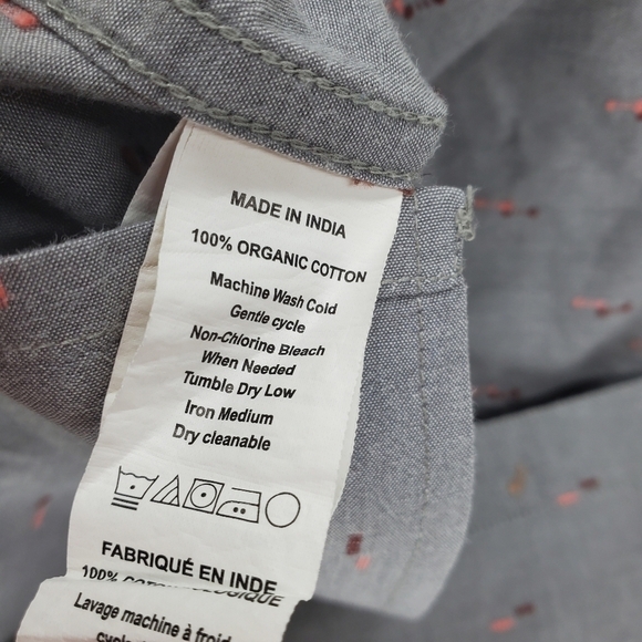 Prana Organic Cotton Shirt Mens L Gray Button Down Short Sleeves Standard Fit - Picture 6 of 11